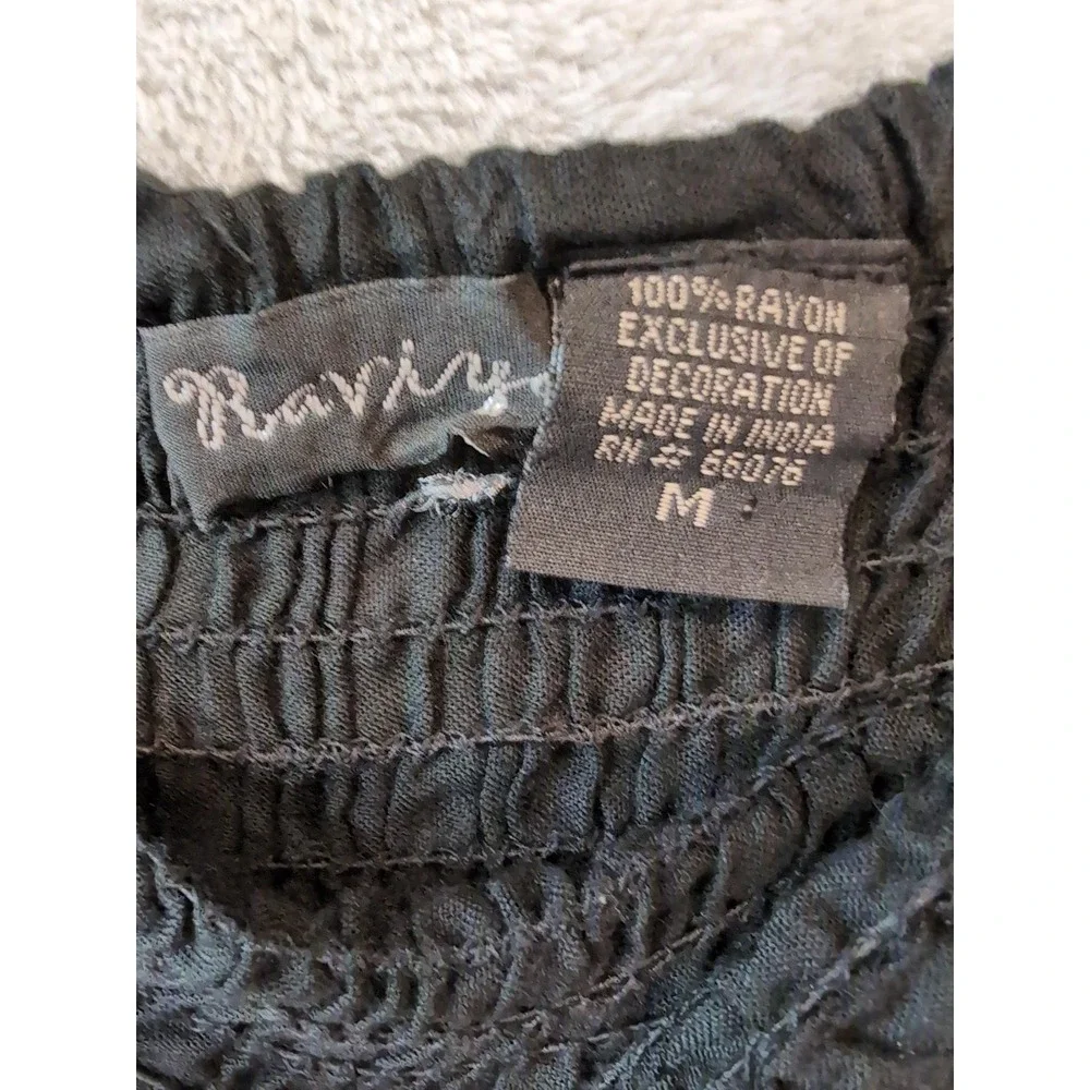 Raviya Black Tiered Embroidered Skirt Medium Smocked Waist Boho Resort Rayon